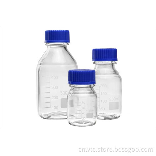 Professional Borosilicate 3.3 Glass Graduated Media Storage Reagent Bottles Equipped with GL45 Screw Caps